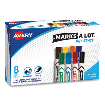 Avery® Marks A Lot Desk-style Dry Erase Marker, Broad Chisel Tip, Assorted Colors, 8-set (24411) freeshipping - TVN Wholesale
